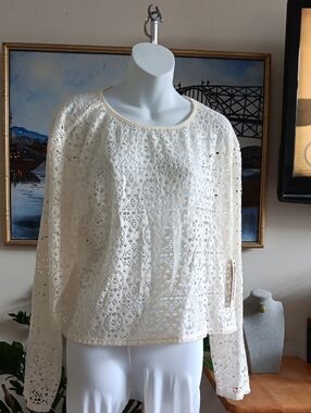 No Boundaries Cream Crochet Long-Sleeve Top